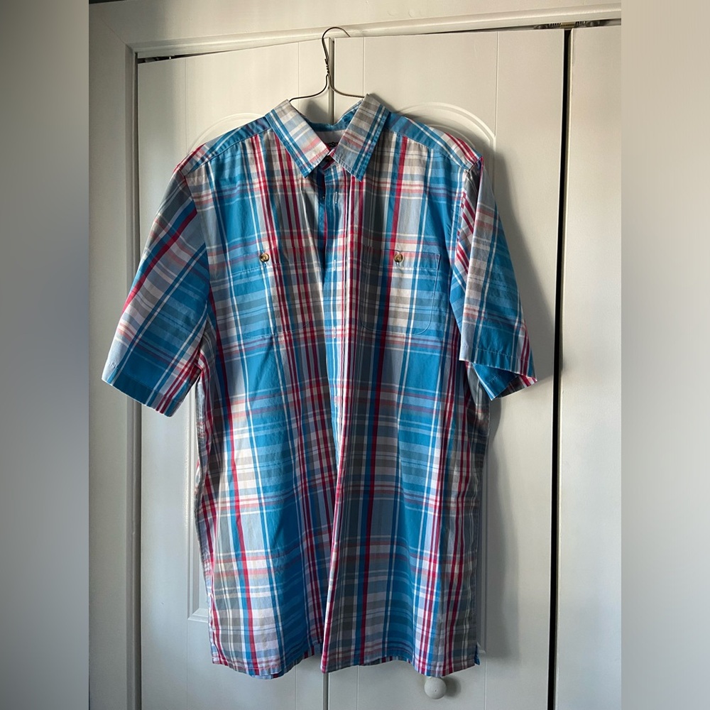 Men’s Pink & Blue Button Down Short Sleeve